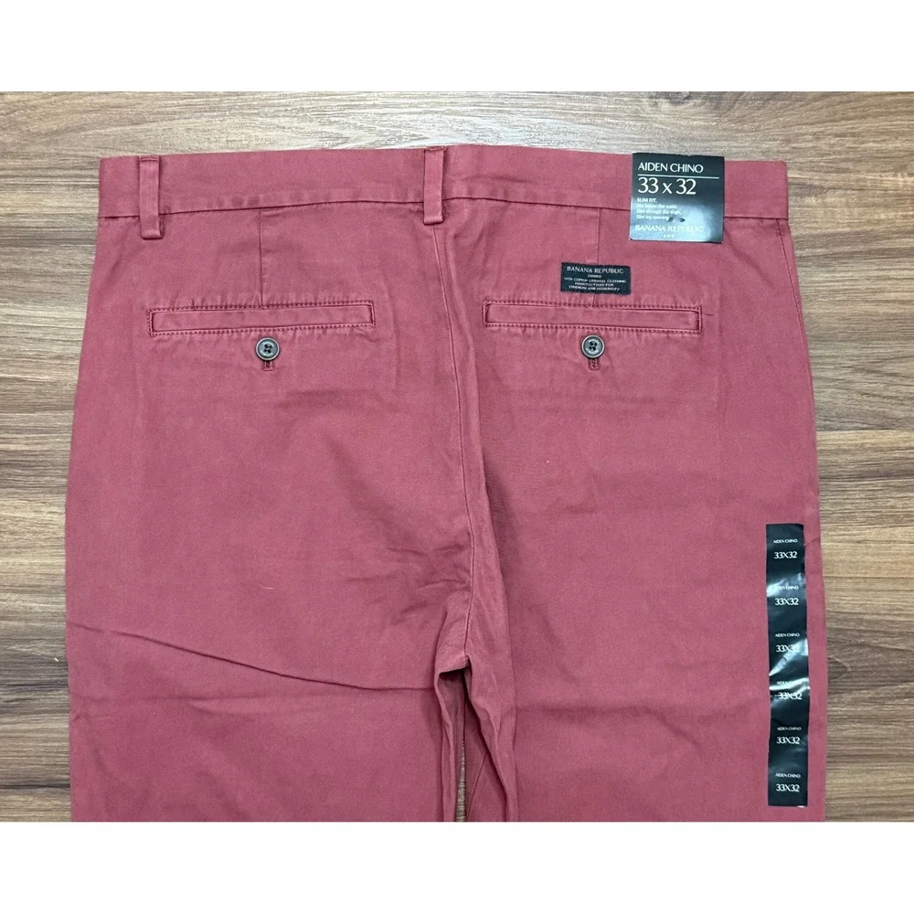 Banana Republic Aiden Chino Pants Mens Slim Fit Red Cotton Trousers Sz 33x32